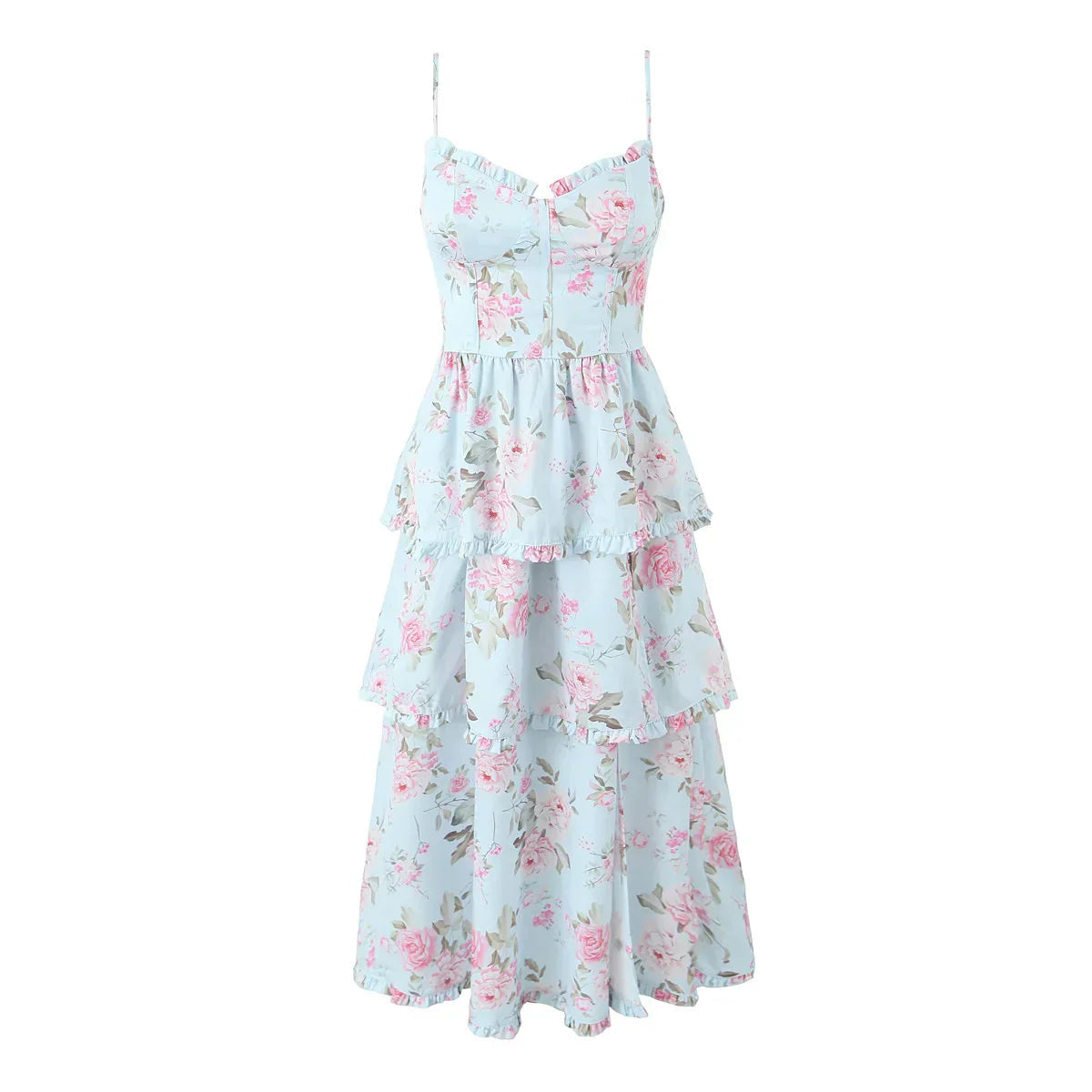Printed Cross Lacing Back Slit Midi Dress