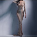 Mesh Sequin Split Fishtail V-Neck Maxi Dress