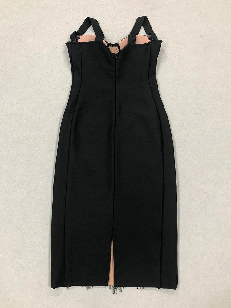 Black Lace Patchwork Elegant Midi Dress