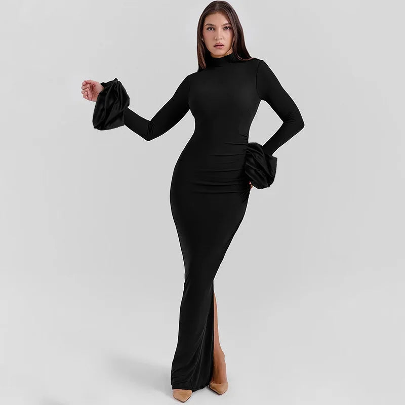 Bubble Long Sleeve Flowy Maxi Dress
