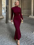 Turtleneck Slim Long Sleeve Maxi Dress
