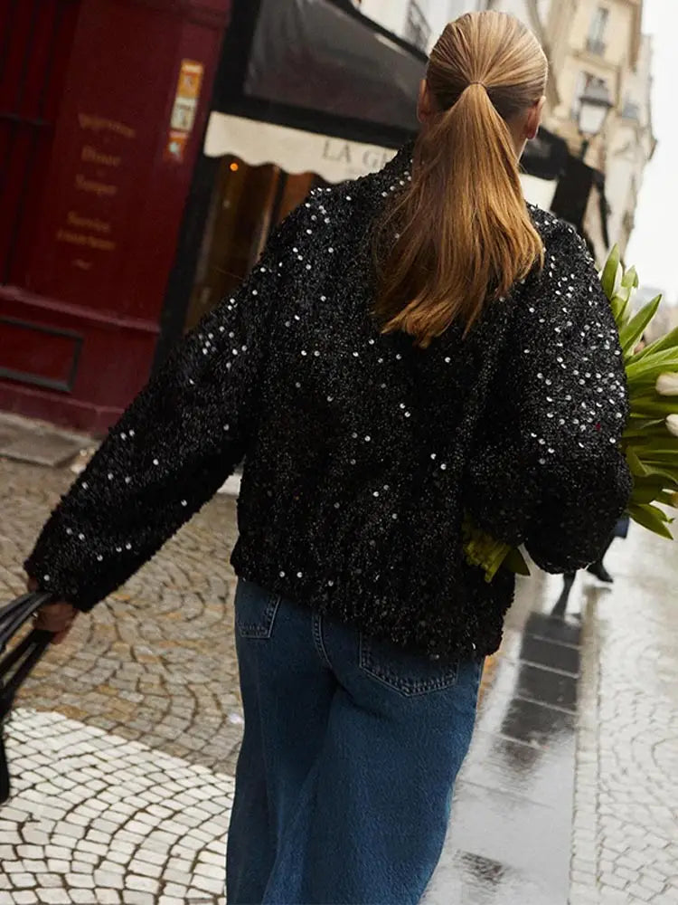 Black Zipper Bomber Mini Coat