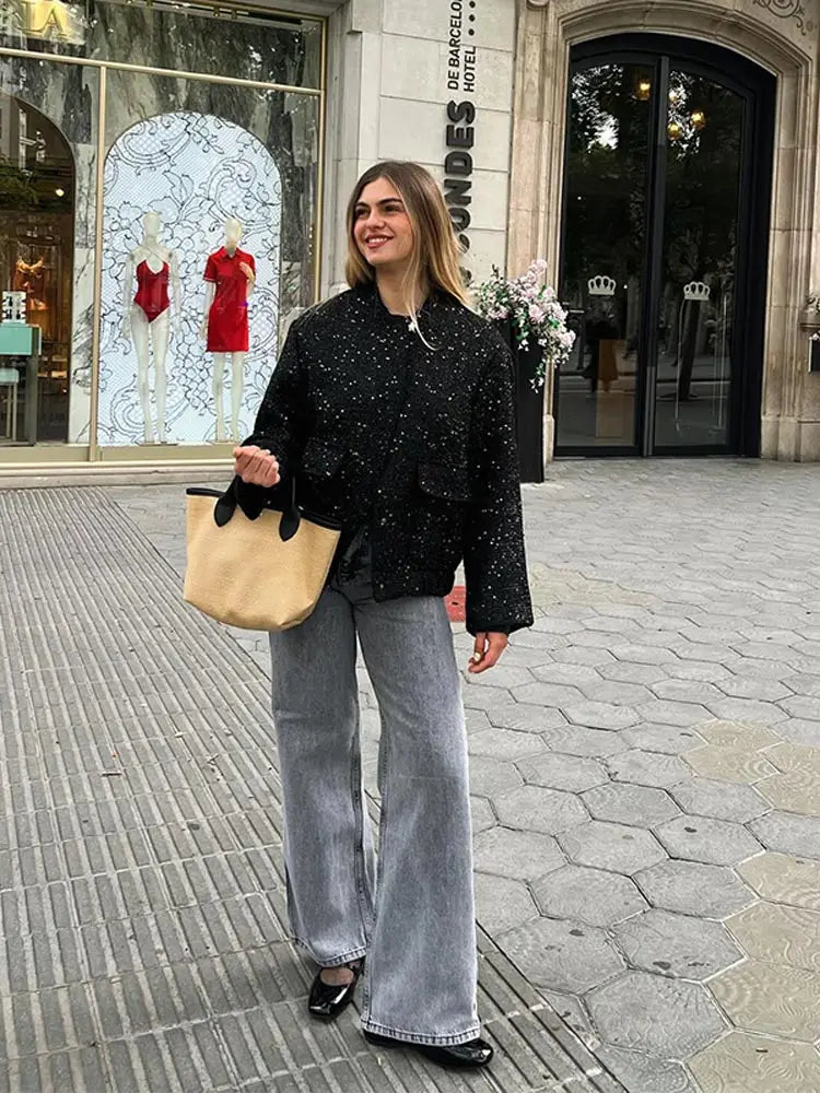 Black Zipper Bomber Mini Coat