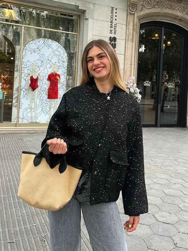 Black Zipper Bomber Mini Coat
