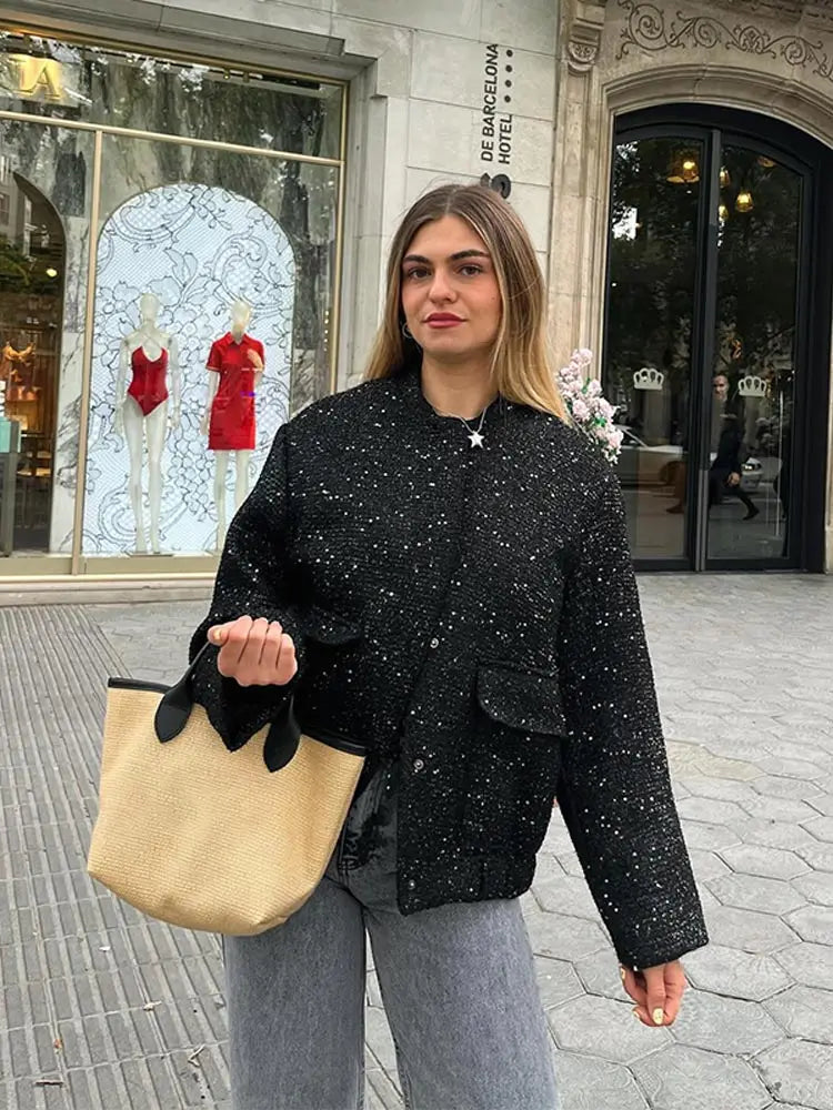 Black Zipper Bomber Mini Coat