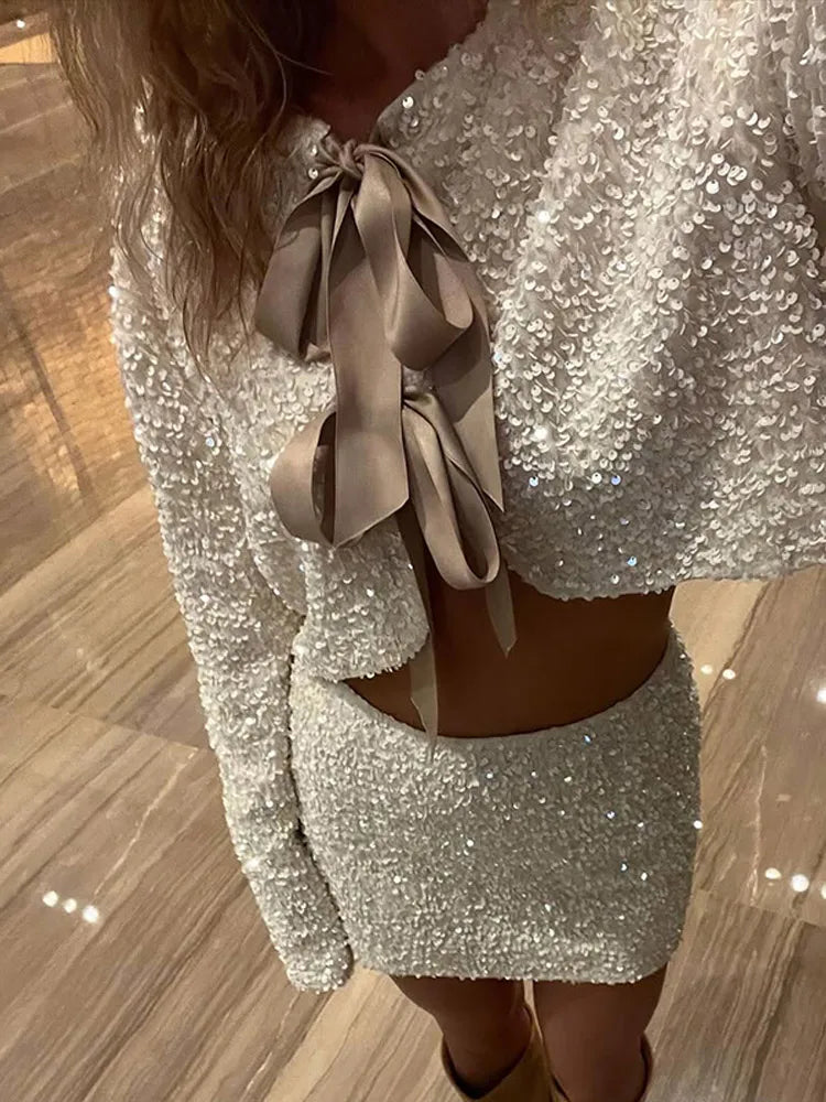 Shimmery White Sequin Coat