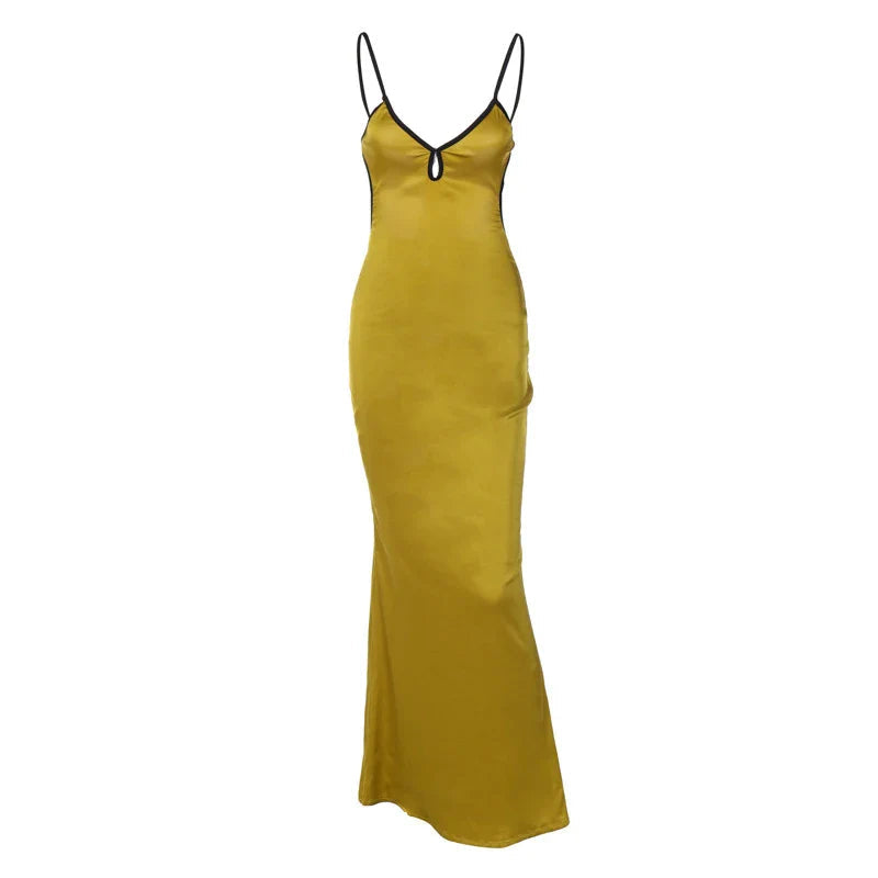 Sleeveless Patchwork Lace Up Cutout Backless Maxi Dress