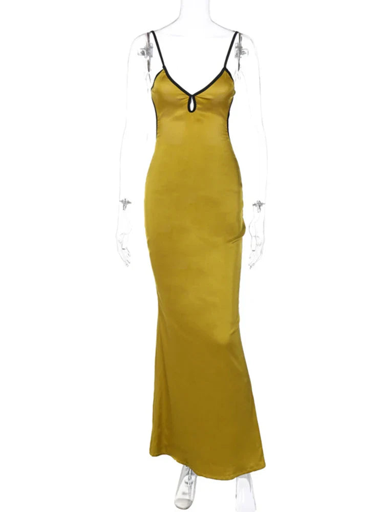 Sleeveless Patchwork Lace Up Cutout Backless Maxi Dress