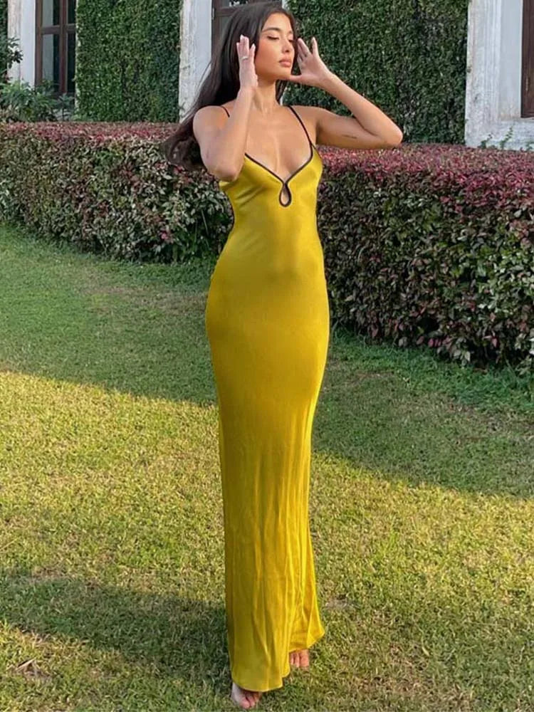 Sleeveless Patchwork Lace Up Cutout Backless Maxi Dress