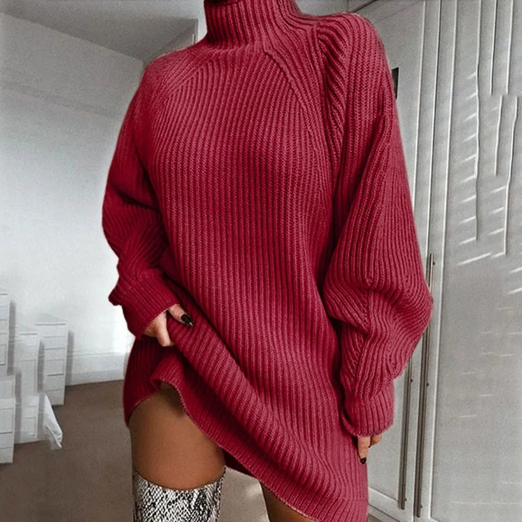 Loose Winter Knee-Length Knit Sweater