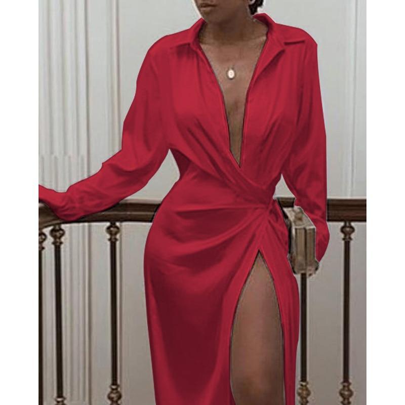 Solid Twisted Design Shirt Maxi Dress