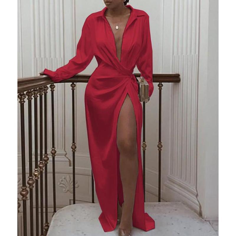Solid Twisted Design Shirt Maxi Dress