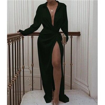 Solid Twisted Design Shirt Maxi Dress