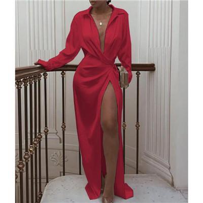 Solid Twisted Design Shirt Maxi Dress