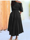 Diagonal Collar Boho Lace Up Maxi Dress