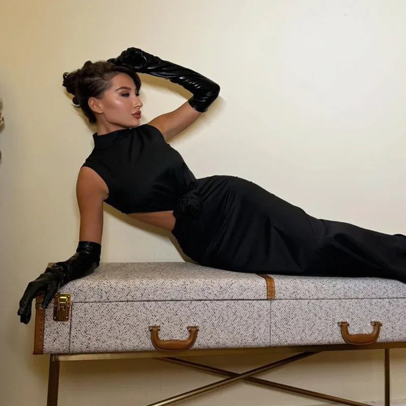 Hollow Back Sleeveless Turtle Neck Party Dress