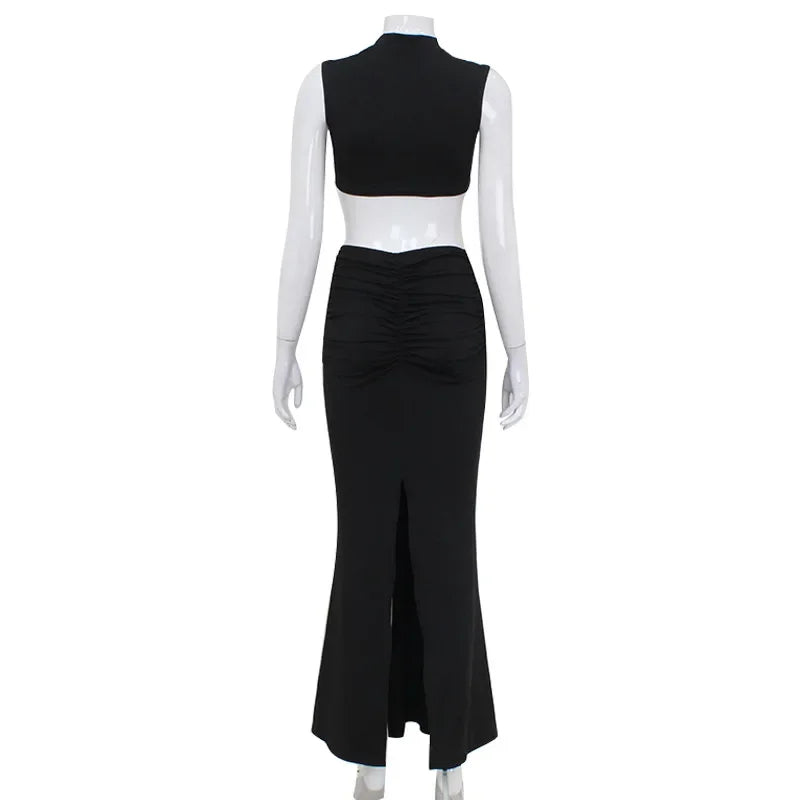 Hollow Back Sleeveless Turtle Neck Party Dress