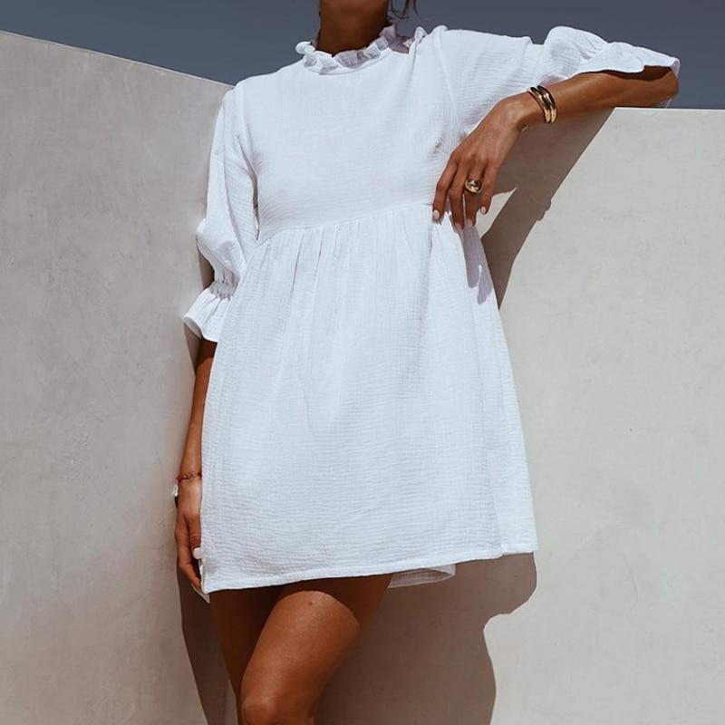 White Beach Ruffled Summer Mini Dress
