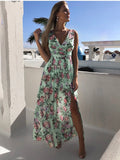 Chiffon Printed V-Neck Sleeveless Maxi Dress