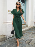 Butterfly Sleeve Pleated High Waist Vintage Maxi Dress