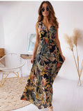 Chiffon Floral V-Neck Sleeveless Beach Maxi Dress