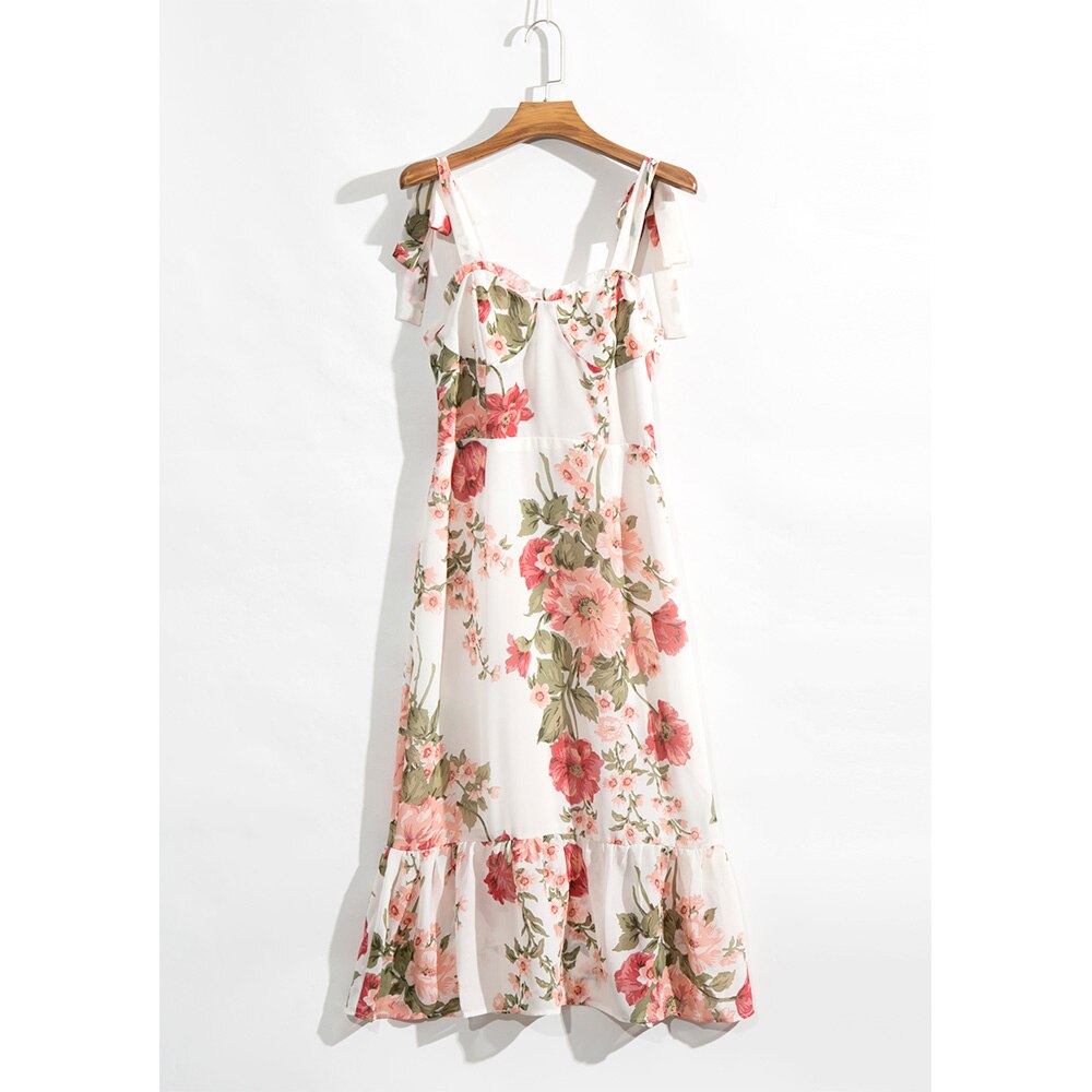 Vintage Chiffon Sweetheart Strap Midi Dress