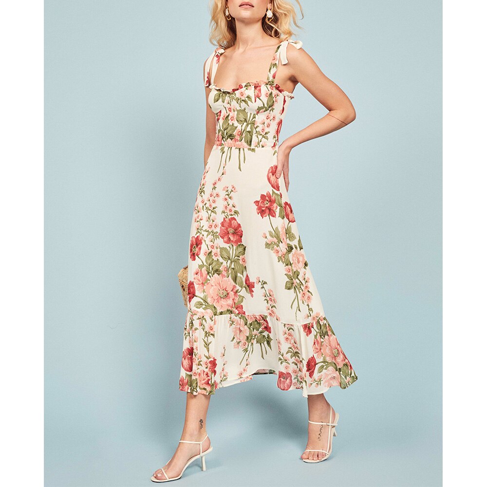 Vintage Chiffon Sweetheart Strap Midi Dress