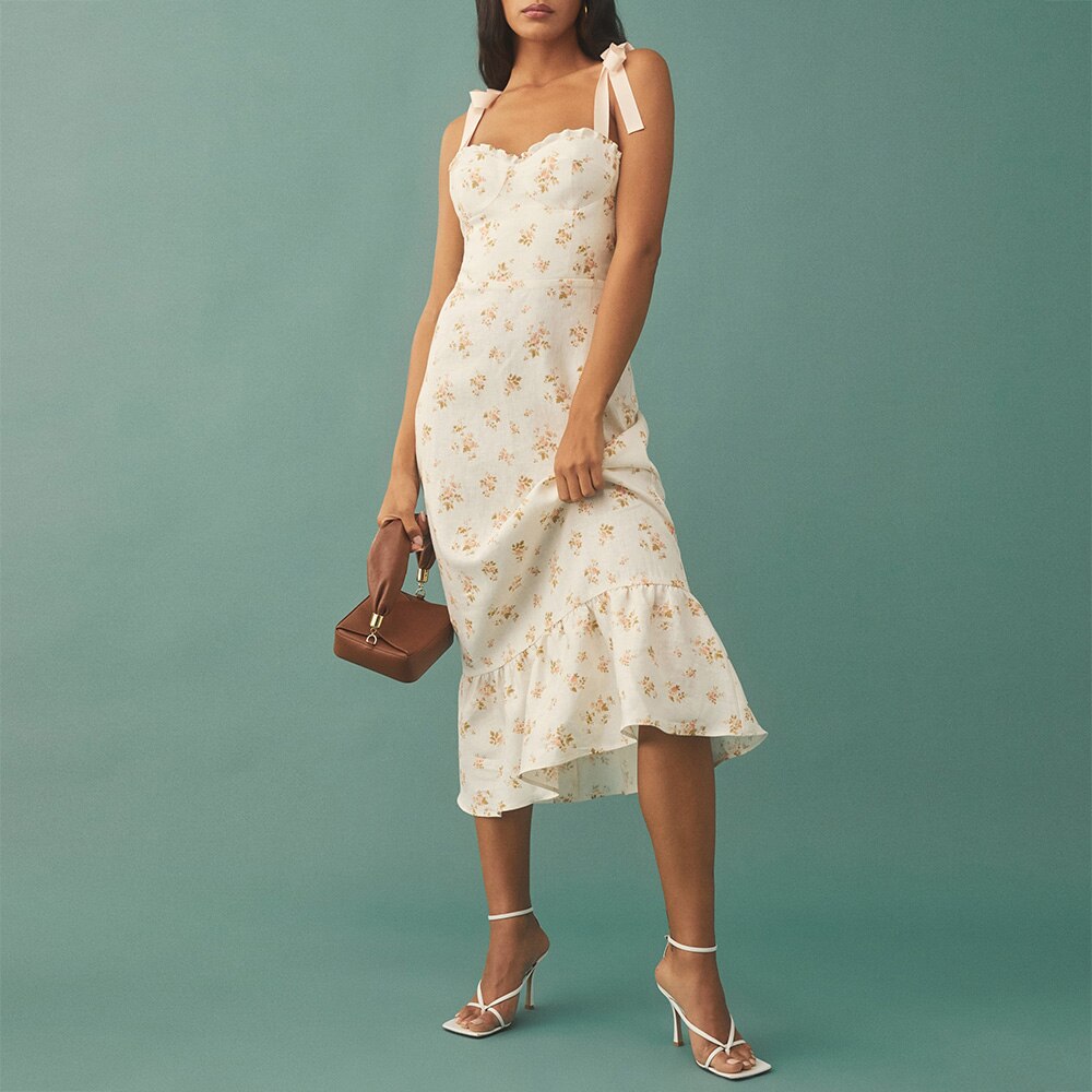 Vintage Chiffon Sweetheart Strap Midi Dress