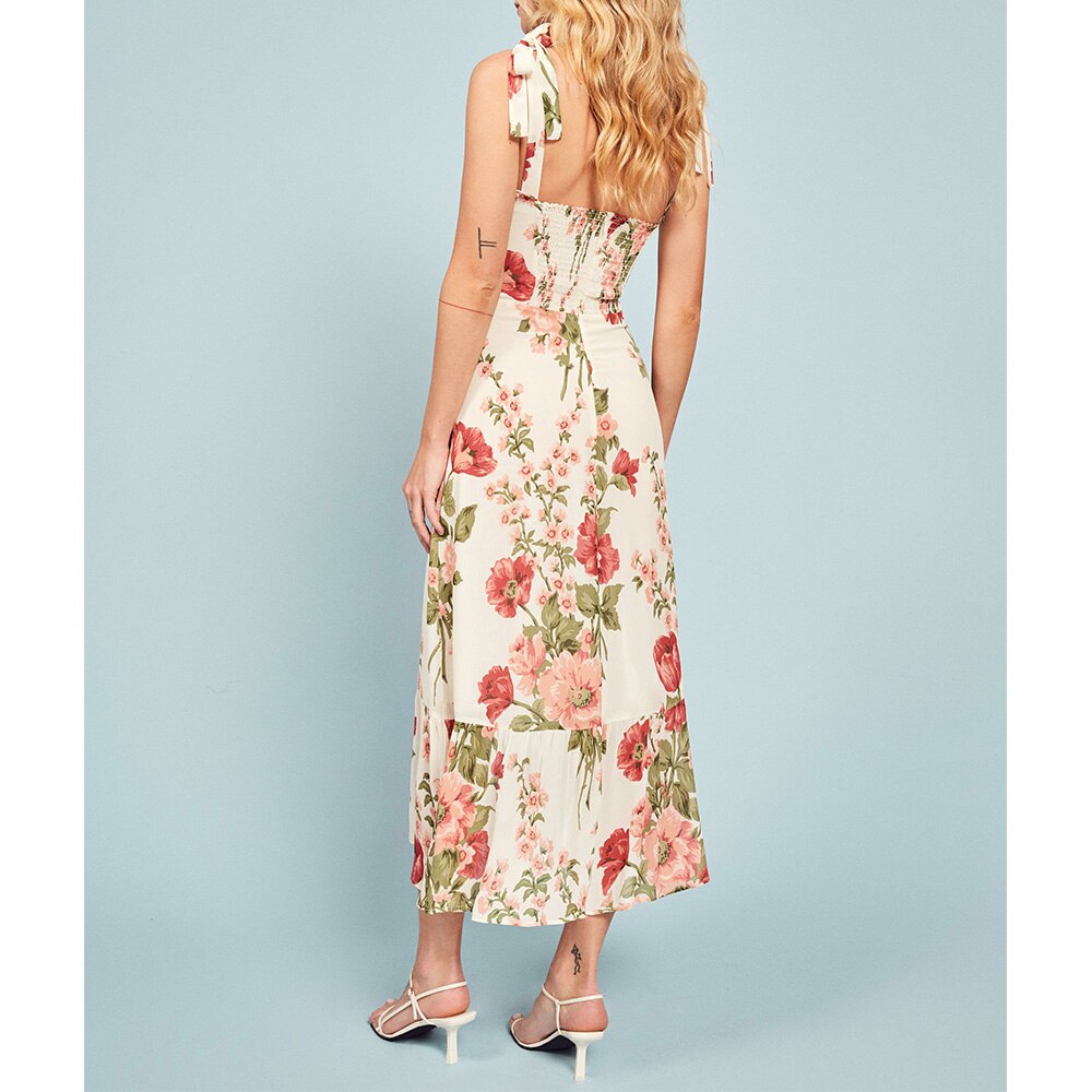 Vintage Chiffon Sweetheart Strap Midi Dress