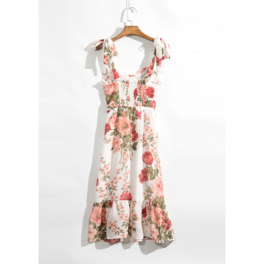 Vintage Chiffon Sweetheart Strap Midi Dress