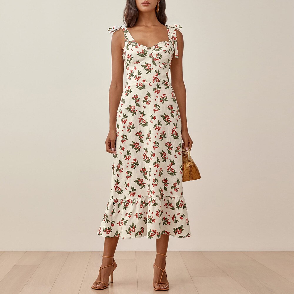 Vintage Chiffon Sweetheart Strap Midi Dress