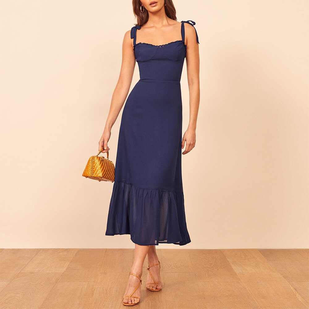 Ruffled Floral Chiffon Tie Neck Midi Dress