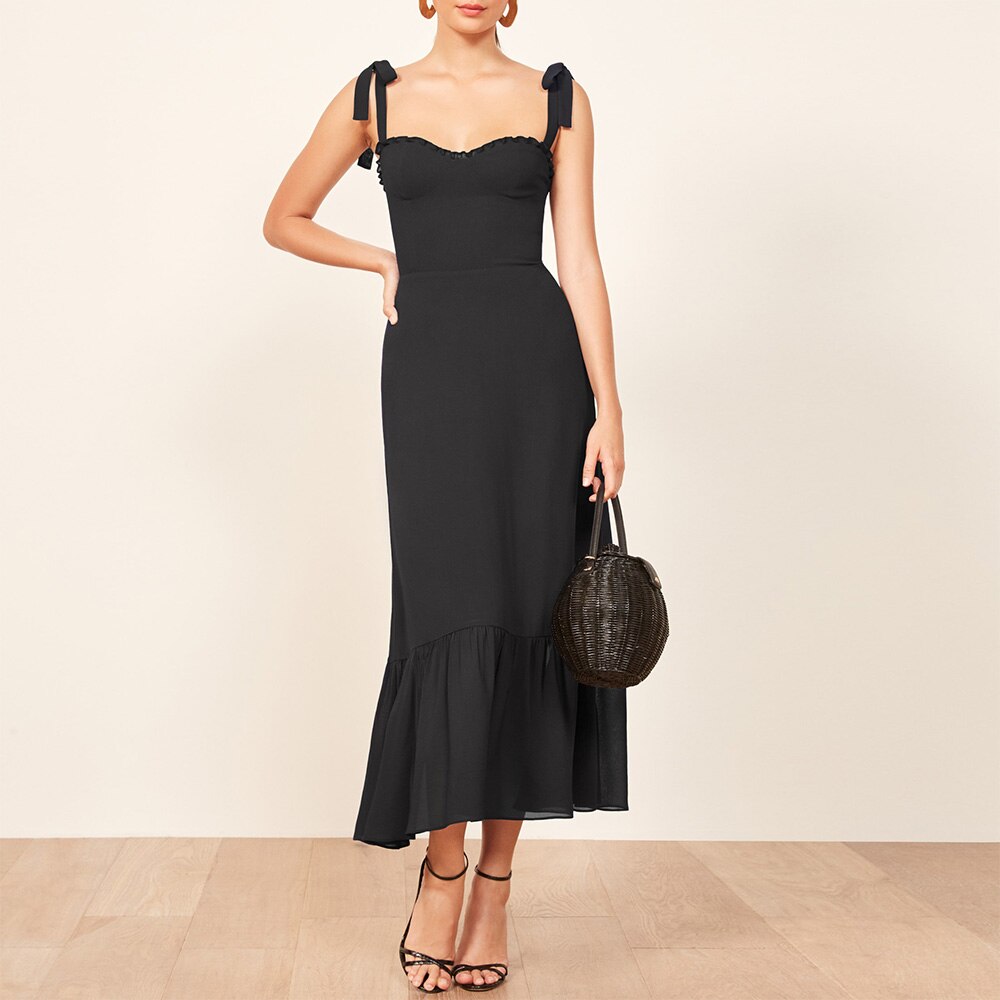 Ruffled Floral Chiffon Tie Neck Midi Dress