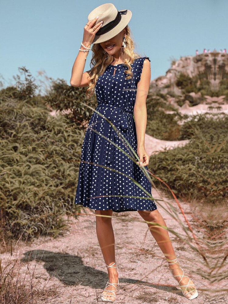 Polka Dot A Line Beach Midi Dress