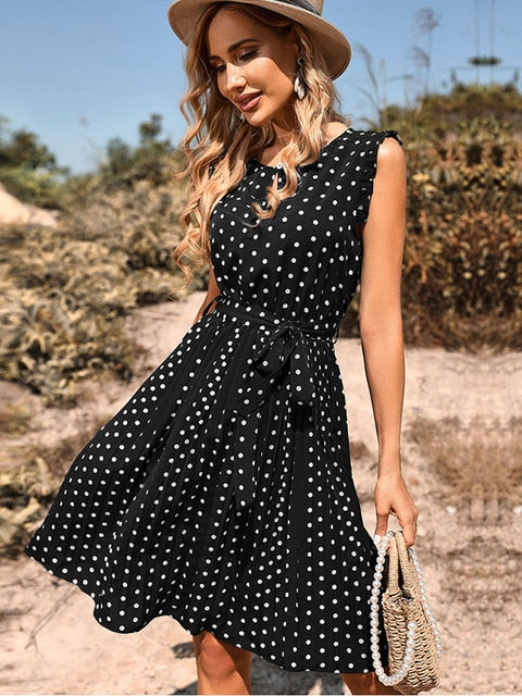 Polka Dot A Line Beach Midi Dress