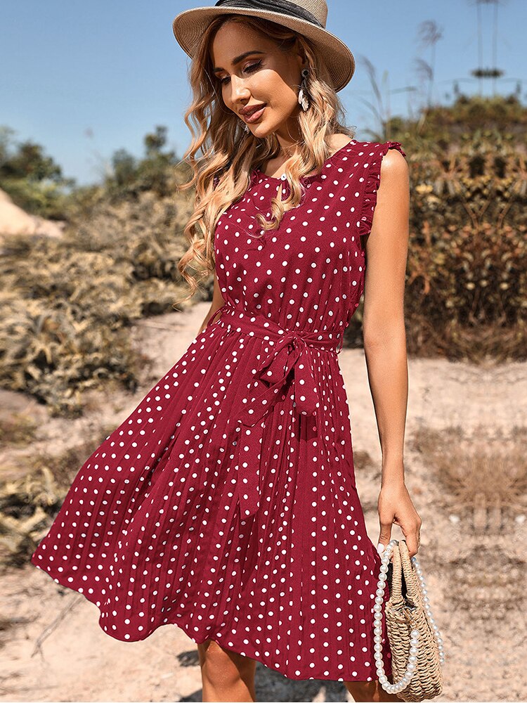 Polka Dot A Line Beach Midi Dress
