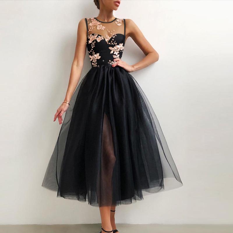 Halter Shoulder Mesh Spliced Elegant Party Dress