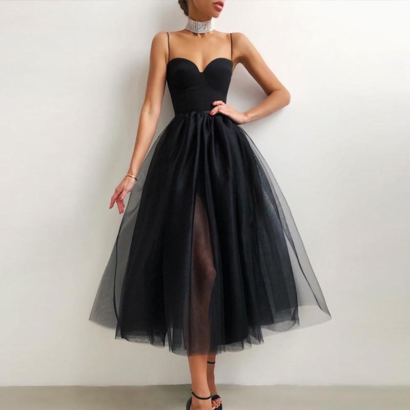 Halter Shoulder Mesh Spliced Elegant Party Dress