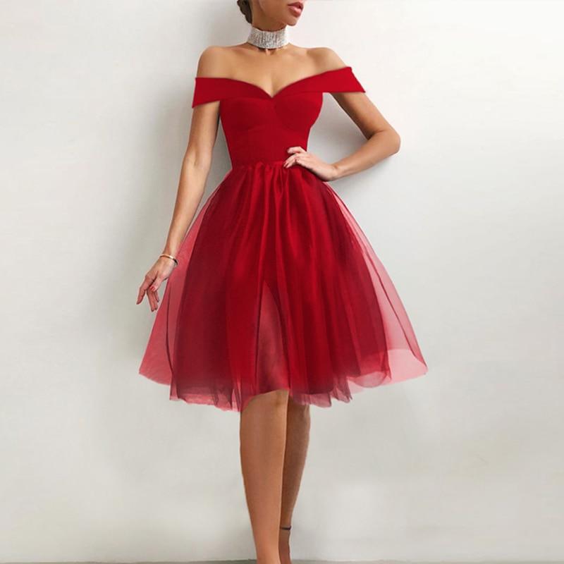 Halter Shoulder Mesh Spliced Elegant Party Dress