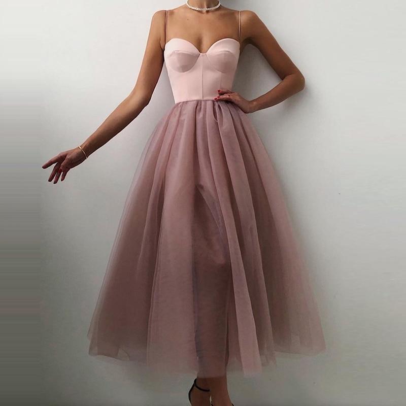 Halter Shoulder Mesh Spliced Elegant Party Dress