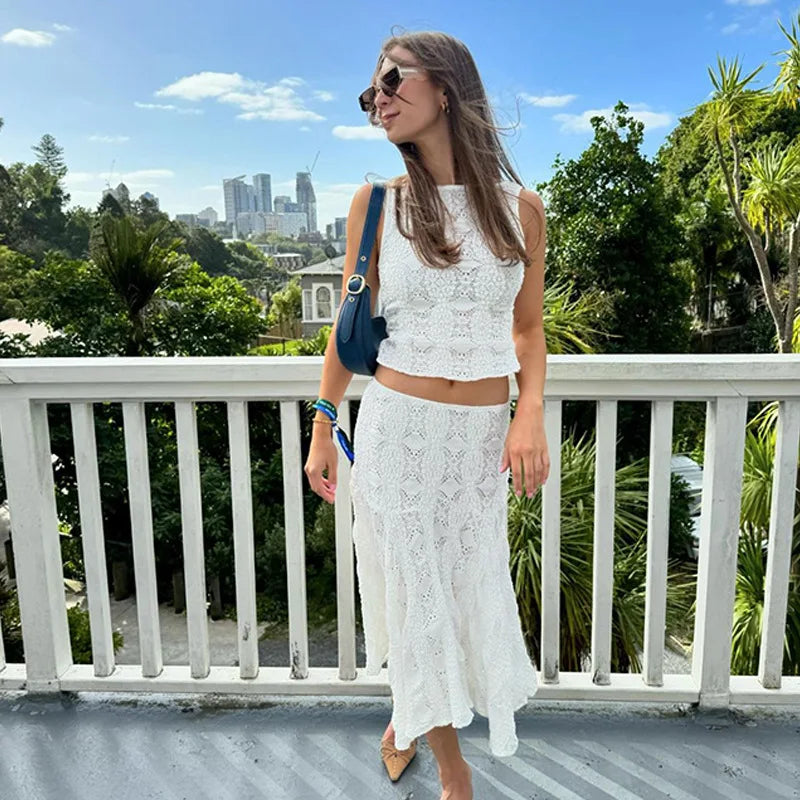 Sleeveless Holes Slim Skirt Midi Dress