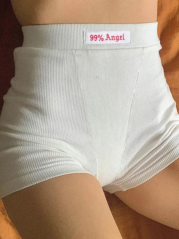 Embroidery Knit High Waist Street Sporty Short