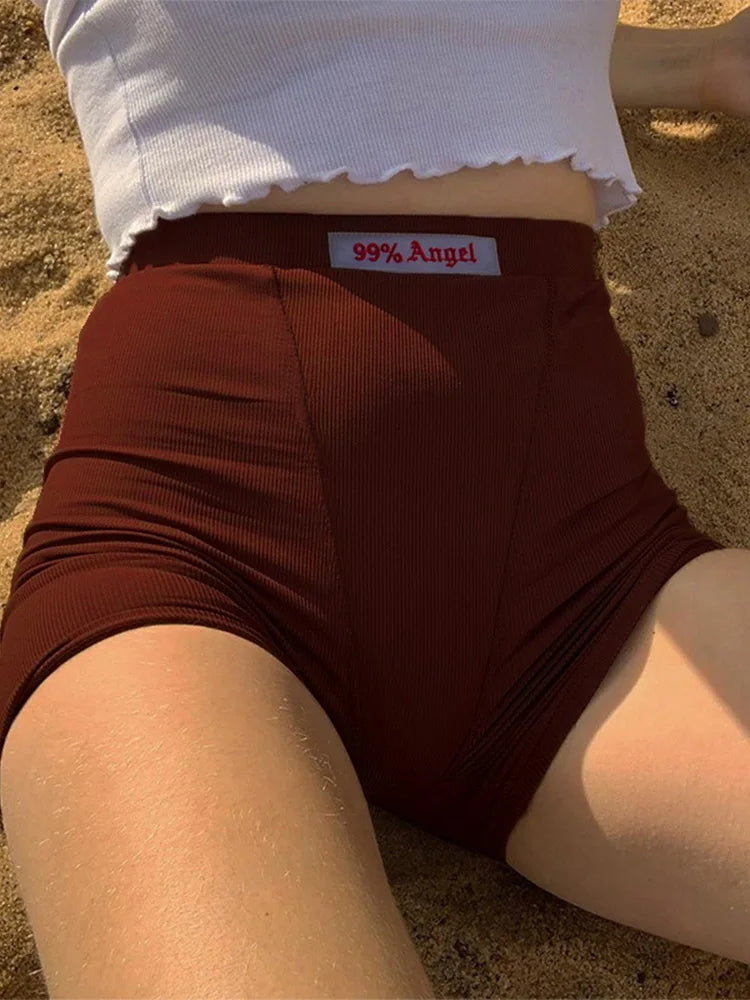 Embroidery Knit High Waist Street Sporty Short