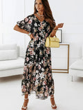 Chiffon Floral Deep V Hem Beach Midi Dress