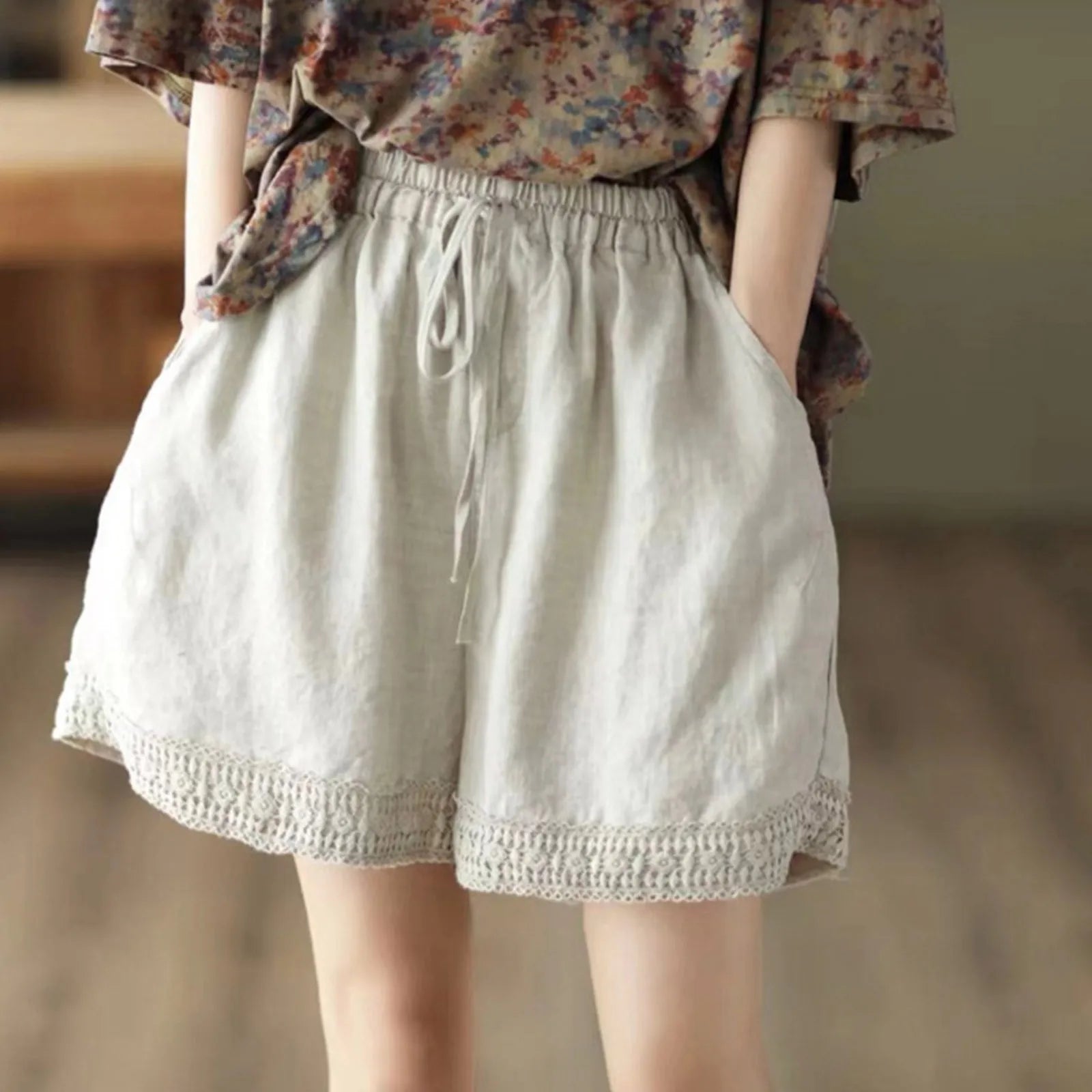 Lace Hook Cotton Hollow Literary Retro Short