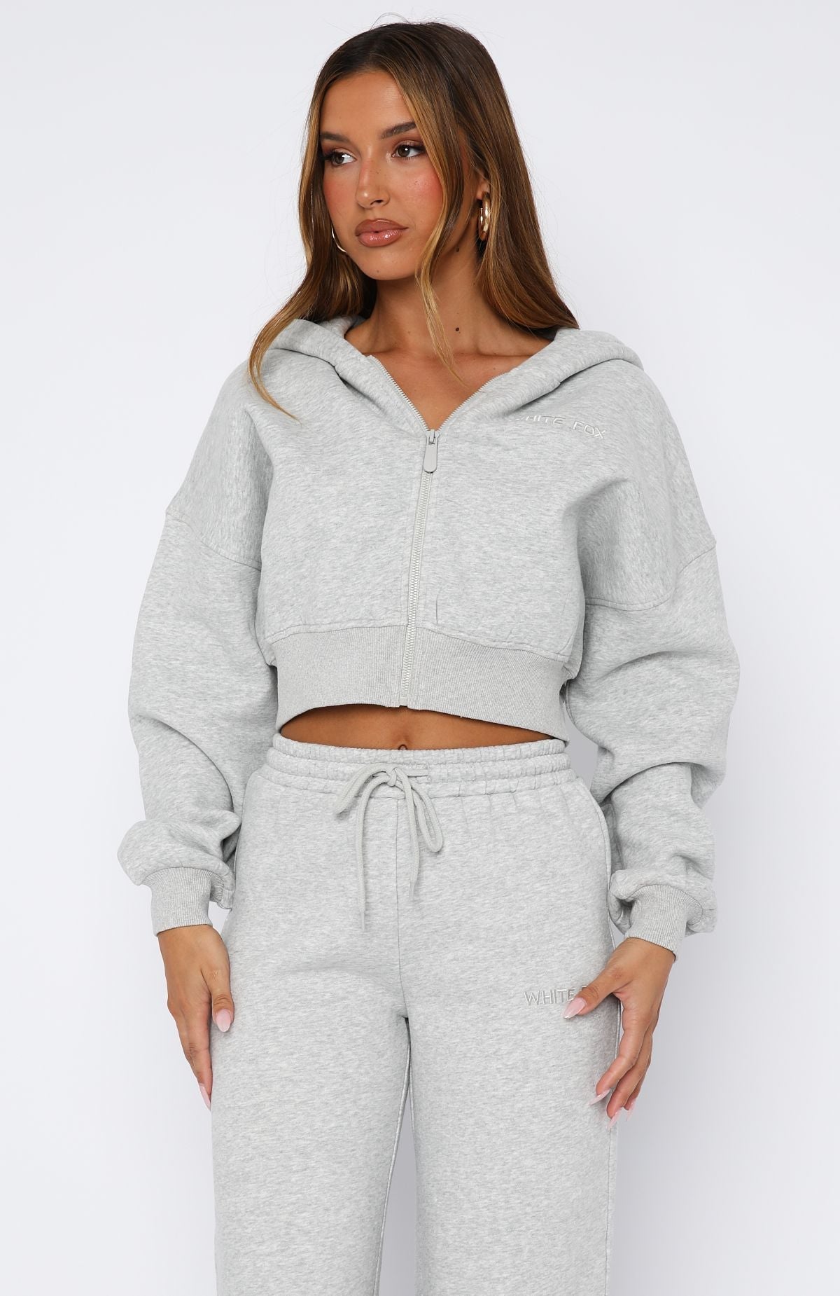 Stay Lifted Cropped Dark Grey Marle Hoodie