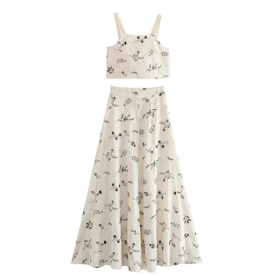 Floral Embroidered Crop Top Boho Maxi Dress