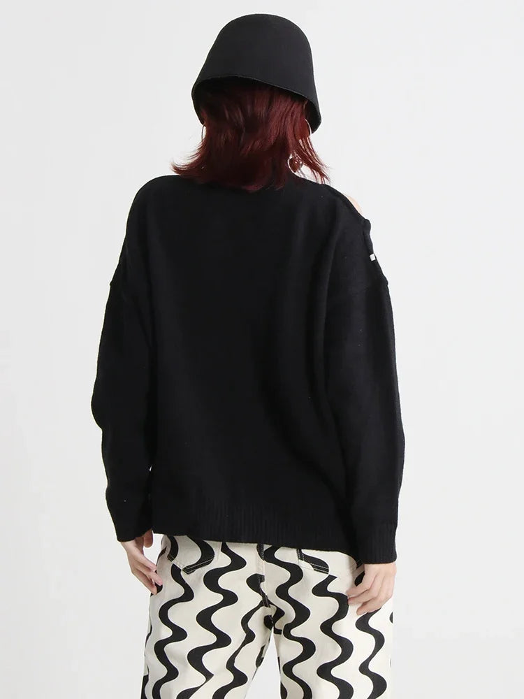 Hollow Out Solid Turtleneck Sweater