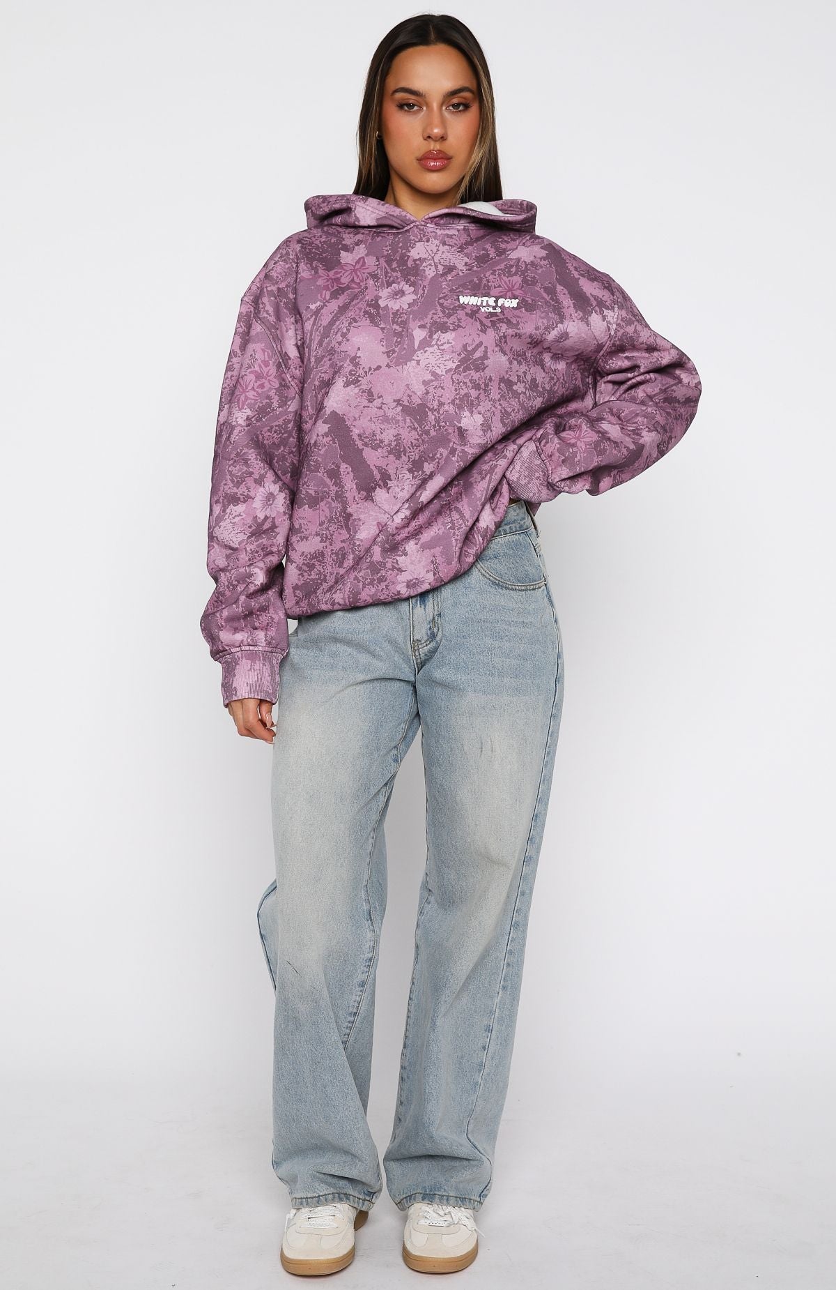Offstage Printed Oversized Berry Floral Hoodie