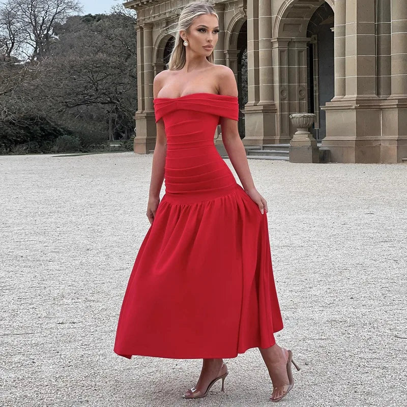 Red Sleeveless Bandeau Patchwork Party Dress